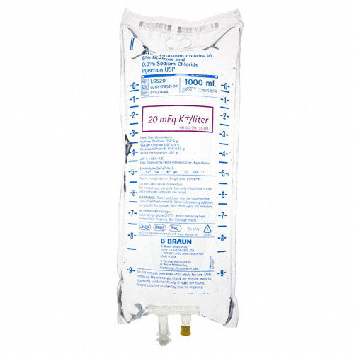1000mL 0.15% Potassium Chloride in 5% Dextrose & 0.9% Sodium Chloride Injection (Rx) (Item is Non-Returnable), 12/cs (Minimum Expiry Lead is 90 days) (Continental US+HI Only, Excluding IN and ND) <Strong style="color:red">Max weekly quantity allowed: 10</Strong>