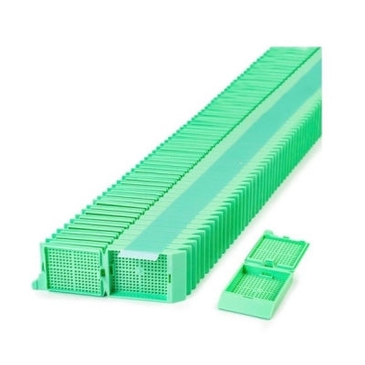 Unisette Biopsy Cassette, Quickload 35 Angle Stack (Taped), Acetal, Green, Bulk, 1000/cs