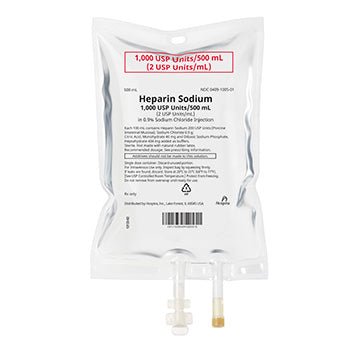 Heparin Sodium in 0.9% Sodium Chloride Injection, 2 units/ml, 500 ml Flexible Container, 2 Port, 20/cs (Rx) (Item is Non-Returnable) (We must have your Wholesale Drug License on File before shipping this product) (US Only, Excluding IN and ND)