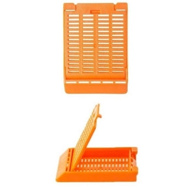 Slimsette Tissue Cassette, 45 Angle, 41mm x 28.5mm x 6mm, Acetal, Orange, 500/bx, 3 bx/cs