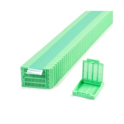 Slimsette Tissue Cassette, Quickload 45 Angle Stack (Taped), Acetal, Green, Bulk, 2000/cs