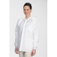 Lab Jacket, SMS, Disposable, Knit Collar, Snap Front, Pockets, Small, White, 10/pk, 10 pk/cs (Continental US Only)