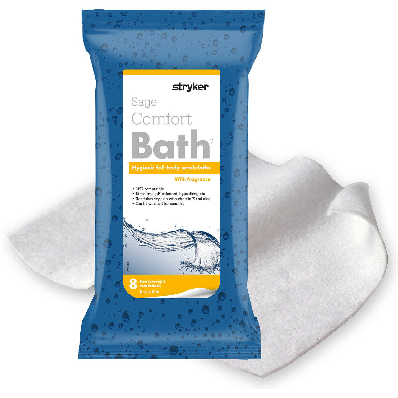 Washcloths, Bath, Cleanser, Comfort, Fragrance Free, Heavyweight Thickness, Hypoallergenic, Rinse Free Solution, 8in x 8in, 8/pk, 44pk/cs (Continental US Only)