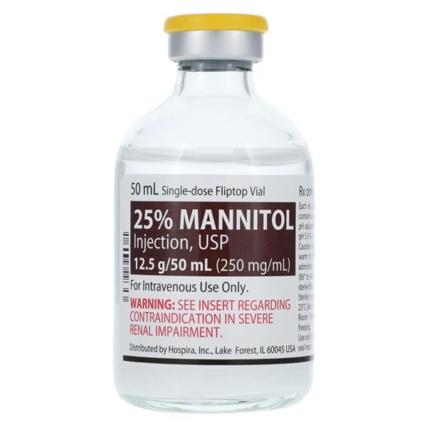 Mannitol Injection, USP, 25%, 50 ml Vial, Single Dose, Glass Fliptop Vial, 25/bx