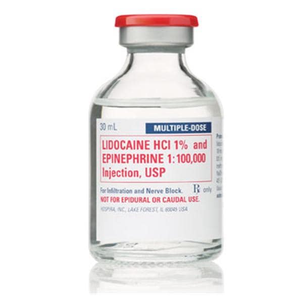 Lidocaine Hydrochloride and Epinephrine Injection, 1% USP, 1:100,000, 30 ml Vial, Multiple Dose, Glass Fliptop Vial, 25/bx (Rx) (Item is Non-Returnable) (We must have your Wholesale Drug License on File before shipping this product) (US Only, Excluding IN and ND) (Item on Manufacturer Backorder - Inventory Limited when Available)