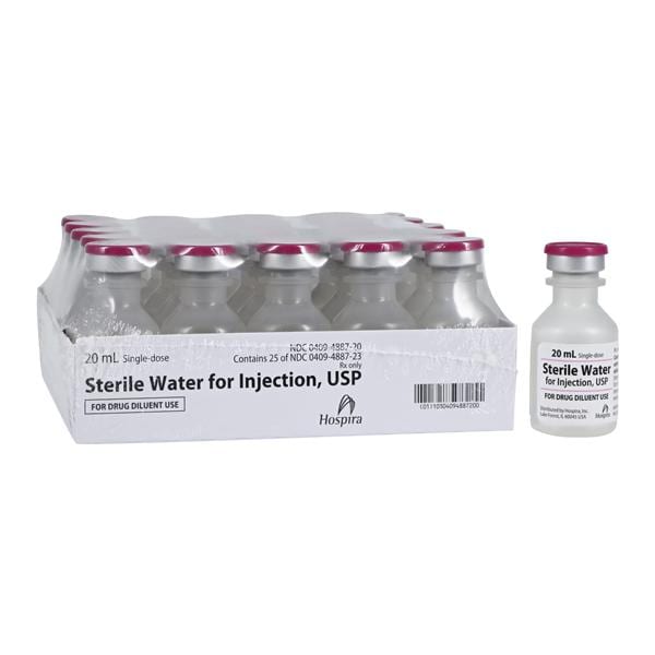Sterile Water for Injection, USP, 20 ml Vial, Single Dose, Plastic Fliptop Vial, 25/bx (Rx) (Item is Non-Returnable) (We must have your Wholesale Drug License on File before shipping this product) (US Only, Excluding IN and ND)