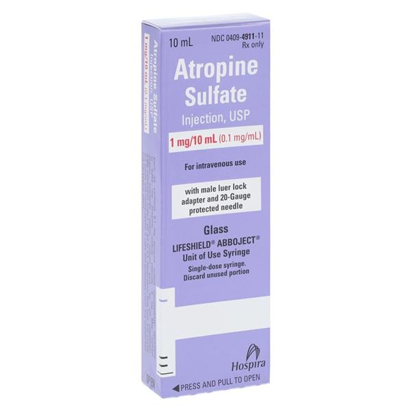 LifeShield Abboject Atropine Sulfate Injection, Glass Syringe, 20G x 1.5", 0.1 mg/ ml, 10 ml Vial, 10/bx (Rx) (Item is Non-Returnable) (We must have your Wholesale Drug License on File before shipping this product) (US Only, Excluding IN and ND)