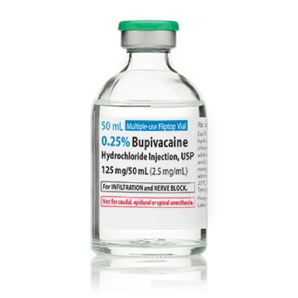 Bupivacaine Hydrochloride Injection, USP, 2.5 mg/ml, 50 ml Vial, Multiple Dose, Glass Fliptop Vial, 25/bx (Rx) (Item is Non-Returnable) (We must have your Wholesale Drug License on File before shipping this product) (US Only, Excluding IN and ND)