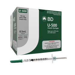 U-500 Insulin Syringe, 31G x 6mm, 0.5mL, Single Use, Sterile, 100/bx, 5 bx/cs (Continental US Only) (Drop Ship Requires Pre-Approval)