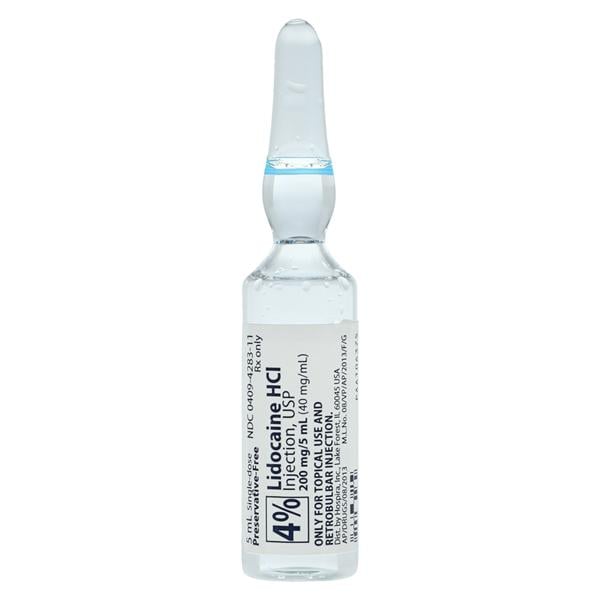 Lidocaine Hydrochloride Injection, USP, for Topical Use & Retrobulbar Injection, 40 mg/ml, 5 ml Glass Ampul, 25/bx (Rx) (Item is Non-Returnable) (We must have your Wholesale Drug License on File before shipping this product) (US Only, Excluding IN and ND)