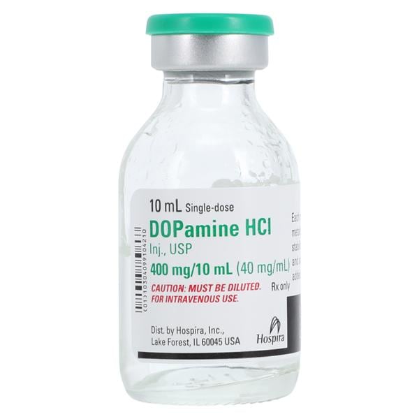 Dopamine Hydrochloride Injection, USP, 40 mg/ml, 10 ml Vial, Single Dose, Glass Fliptop Vial, 25/bx (Rx) (Item is Non-Returnable) (We must have your Wholesale Drug License on File before shipping this product) (US Only, Excluding IN and ND)