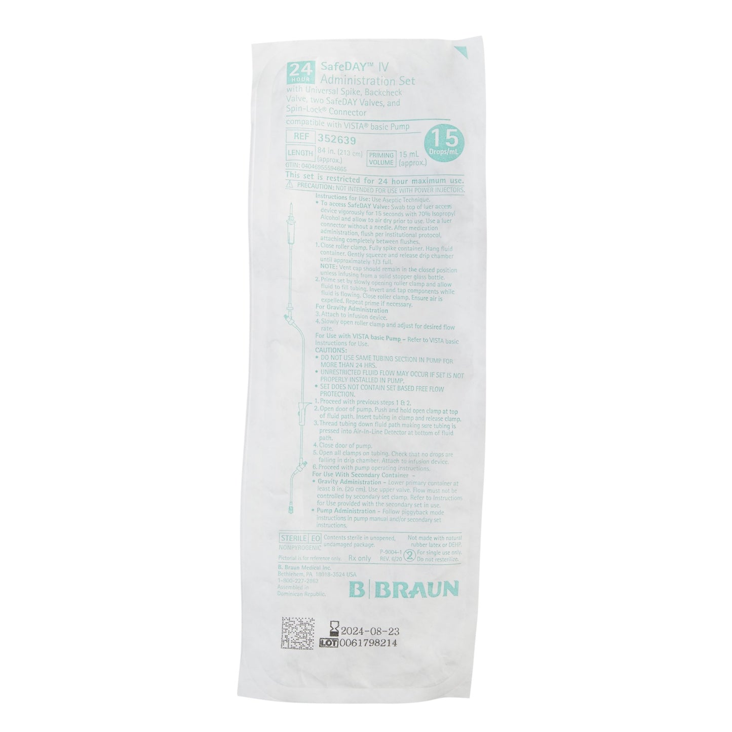 IV Admin Set, (15 drops/mL) Universal Spike, Backcheck Valve, Needle-Free Access Ports 69" & 6" Above Distal End, Rollar Clamp, Sliding SPIN-LOCK Connector, DEHP-Free, Latex Free (LF), Priming Volume: 17mL, 84"L, (210 cm), 50/cs (Rx) (Item is Non-Returnable) (Continental US+HI Only, Excluding IN and ND)