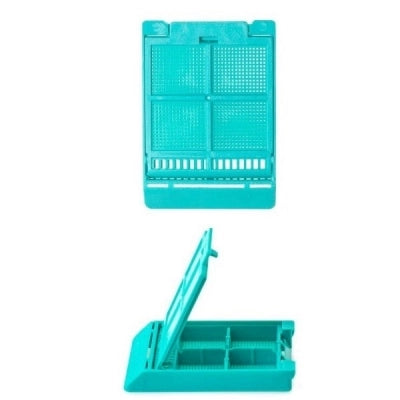 Micromesh Biopsy Cassette, 4-Compartments, 45 Angle, Acetal, Aqua, 250/bx, 4 bx/cs