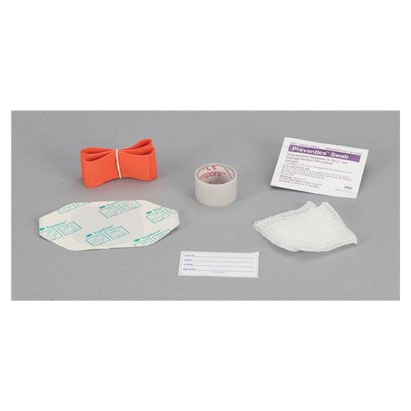 IV Start Kit, Includes: (1) 1" x 2" Label with Change Date, (1) 0.75" x 18" Transpore Surgical Tape, Clear, (1) 2.375" x 2.75" Tegaderm Transparent Dressing, (1) 1 ml PDI Prevantics CHG Skin Antiseptic Swab, (1) 1" x 18" Orange Textured Tourniquet, (2) 2" x 2" 4-Ply Gauze, 100/cs (Continental US Only)