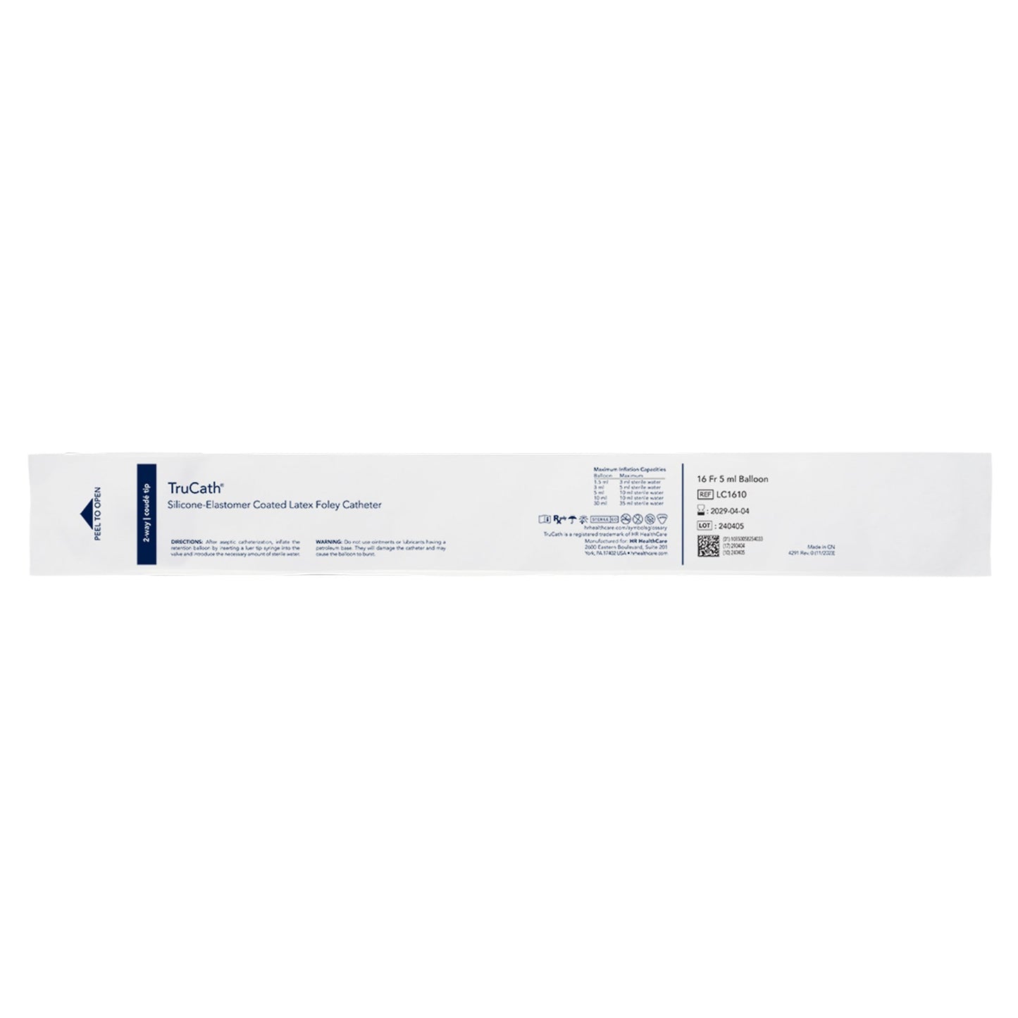 Catheter, TruCath, Silicone-Elastomer Coated Latex, Foley, 2-Way, Coude Tip, 5ml Balloon, 16fr, 12ea/cs