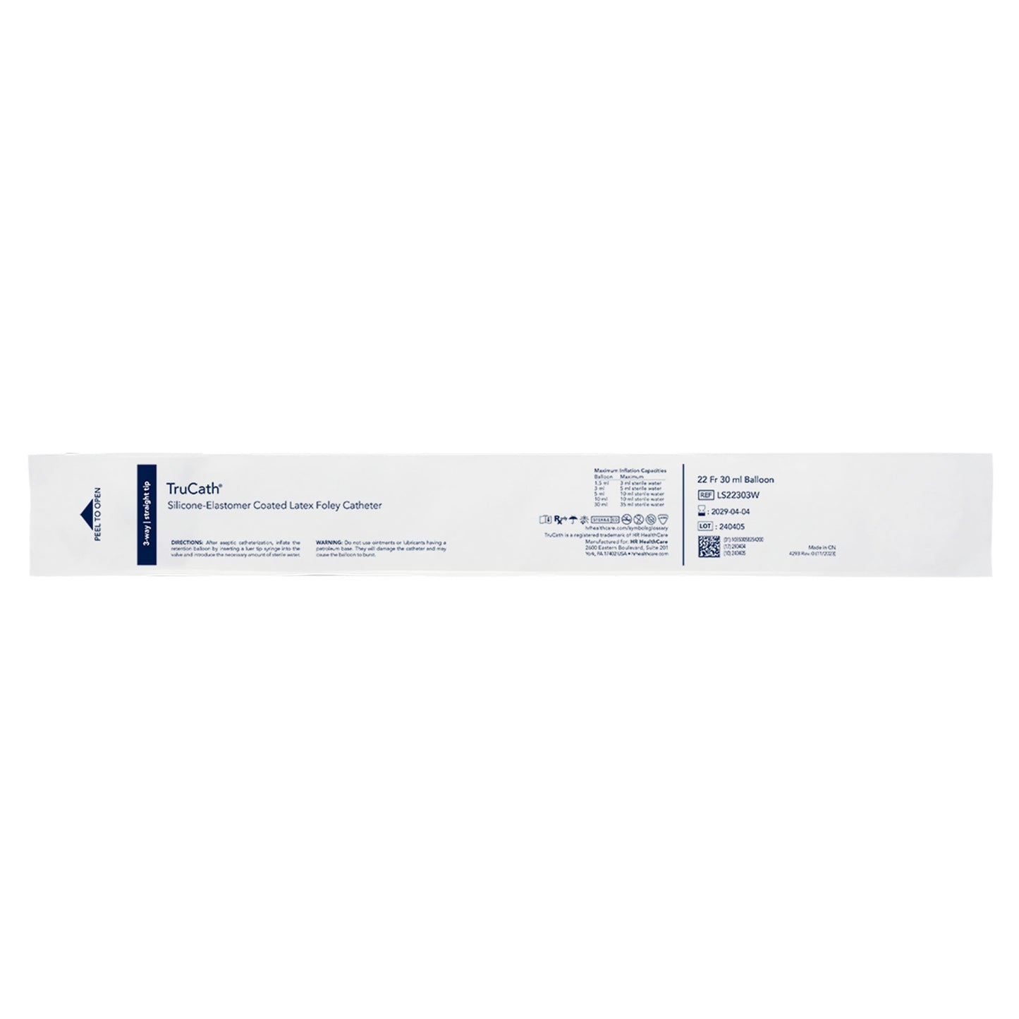 Catheter, TruCath, Silicone-Elastomer Coated Latex, Foley, 3-Way, 30ml Balloon, 22fr, 12ea/cs
