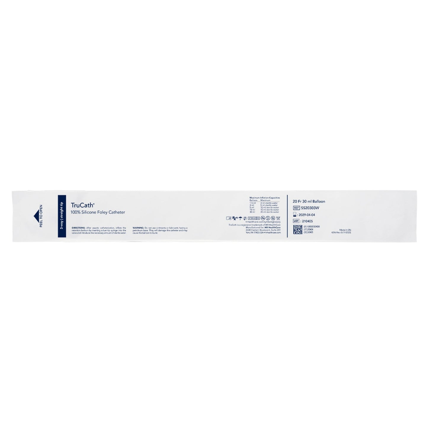 Catheter, TruCath, 100% Silicone Foley Catheter, 3-Way, 30ml Balloon, 20fr, 12ea/cs