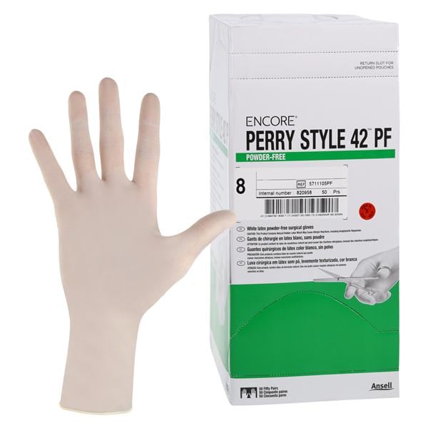 Surgical Gloves, Powder-Free (PF), Latex, Beaded, Size 8, 50 pr/bx, 4 bx/cs (Item is Short-Dated; Non-Returnable) (US Only)