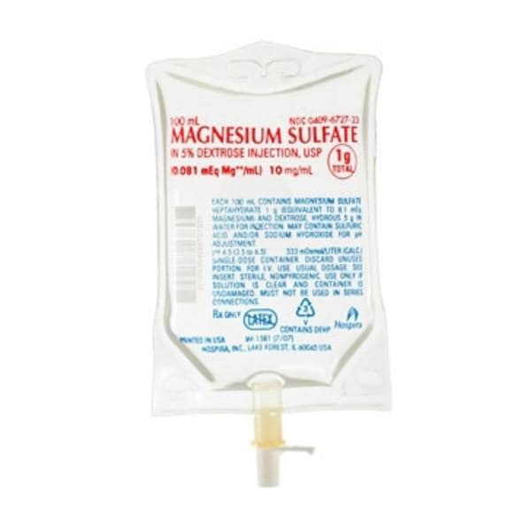 Magnesium Sulfate in 5% Dextrose Injection, USP, 10 mg/ml, 100 ml Flexible Container, 24/cs (Rx) (Item is Non-Returnable) (We must have your Wholesale Drug License on File before shipping this product) (US Only, Excluding IN and ND)