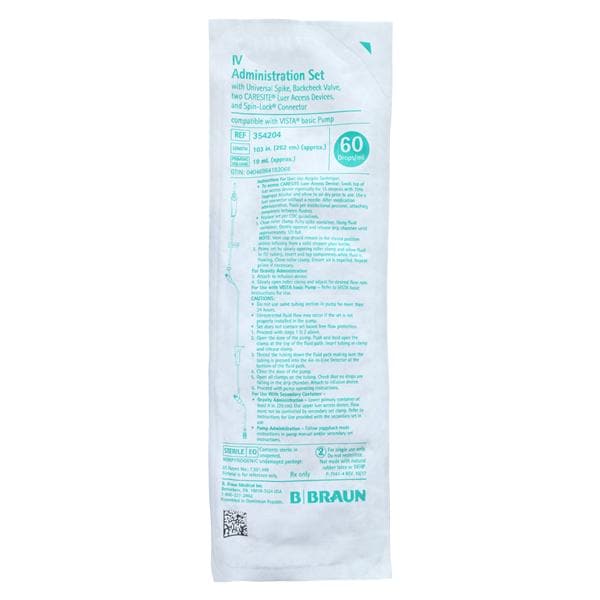 Admin Set, Universal Spike, CARESITE Injection Sites 87" & 12" Above Distal End, Roller Clamp, SPIN-LOCK Connector, 19mL, DEHP & Latex Free (LF), 50/cs (Rx) (Item is Non-Returnable) (Continental US+HI Only, Excluding IN and ND)