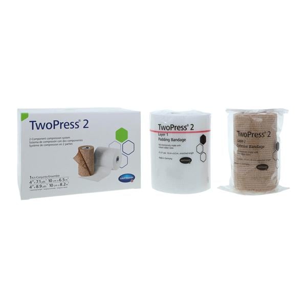 TwoPress2 Compression Bandaging System Includes: Padding Bandage, 4" x 7.1 yds, Compression Bandage, 4" x 8.9 yds, Self-Adherent, Tan/ White, Latex-Free 8 kits/cs
