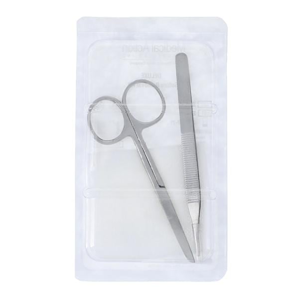 Kit Indludes: (1) #R0782 Instrument: Forcep, 4.75", Sat, Ser, wPP; (1) #R0604 Instrument: Scissor, 4.5", Litt, LgLp, Sat; (1) #C33424 Gauze: 3 x 3, NW, 4-Ply & (2) #C22424 Gauze: 2 x 2, 4-Ply NW
