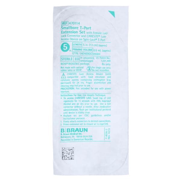 Extension Set, Small Bore, Bonded CARESITE T-Fitting, 5", 100/cs (Rx) (Item is Non-Returnable) (Continental US+HI Only, Excluding IN and ND)