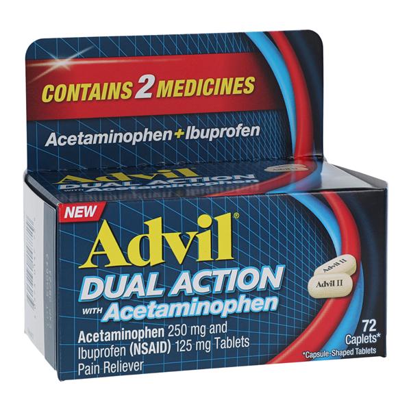 Advil Dual Action Caplets, 250mg Acetaminophen/125mg Ibuprofen, 72/btl, 36 btl/cs (Available for sale in US only) (Products cannot be sold on Amazon.com or any other third Party sites.) (Item is Non-Returnable)