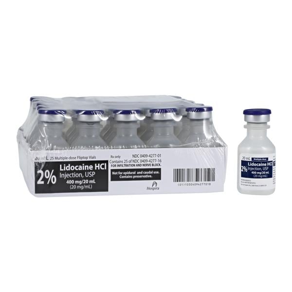 Lidocaine Hydrochloride Injection, USP, 20 mg/ml, 20 ml Vial, Multiple Dose, Plastic Fliptop Vial, 25/bx (Rx) (Expiry Lead 120 Days; Item is Non-Returnable) (We must have your Wholesale Drug License on File before shipping this product) (US Only, Excluding IN and ND)