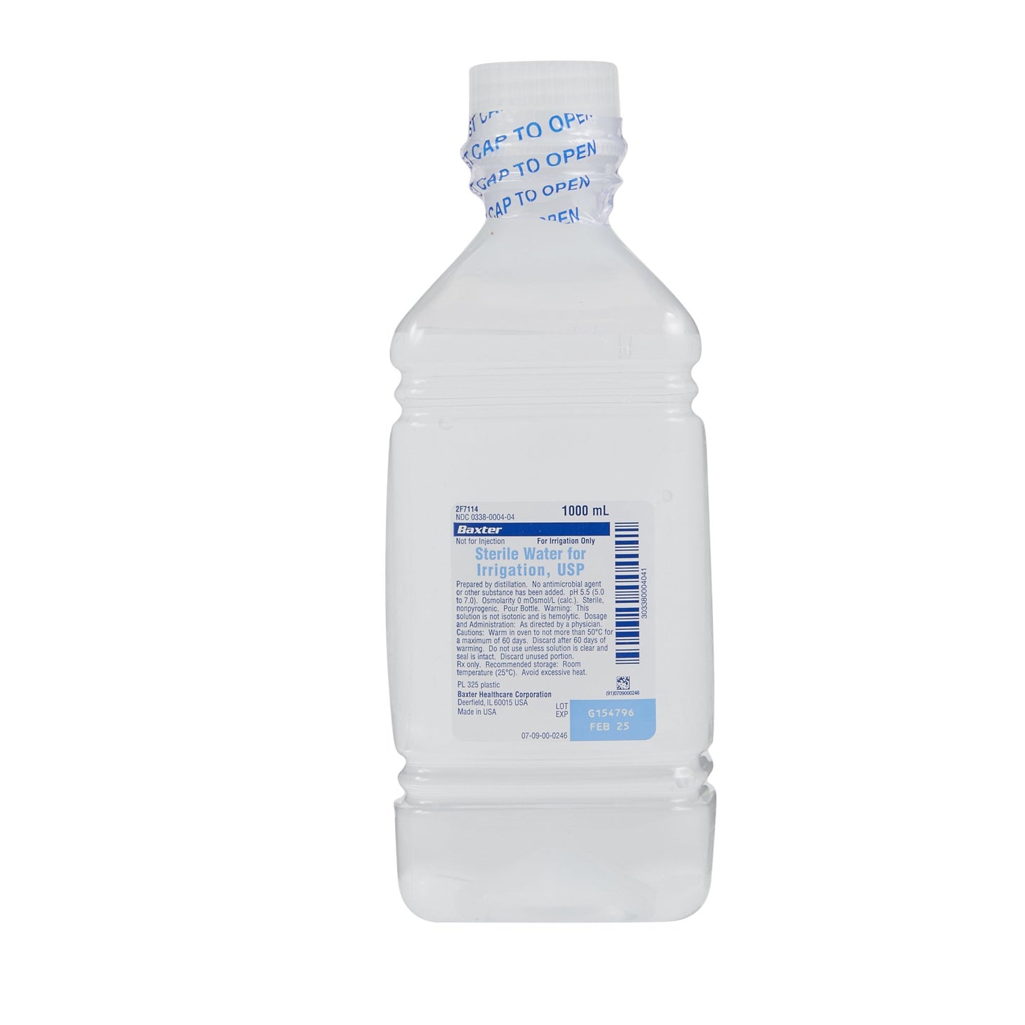 Sterile Water for Irrigation, USP, 1000 ml, Plastic Pour Bottle, Not for Injection, Non-Pyrogenic, Sterile, 12/cs (55 cs/plt) (Rx) (Continental US Only) (Product Access Restricted. Check with your sales rep to verify eligibility)