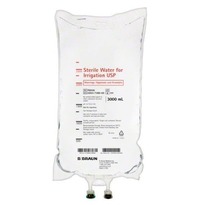 Sterile Water For Irrigation, USP, 3 Liter Bag (Rx) (Item is Non-Returnable), 4 bg/cs (45 cs/plt) (Continental US+HI Only, Excluding IN and ND) <Strong style="color:red">Max weekly quantity allowed: 10</Strong>