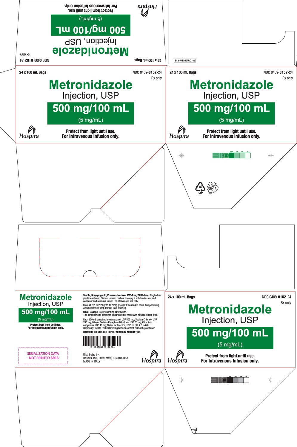 Metronidazole Injection, USP, 5 mg/ml, 100 ml Flexible Container, 24/cs (Rx) (Item is Non-Returnable) (We must have your Wholesale Drug License on File before shipping this product) (US Only, Excluding IN and ND)