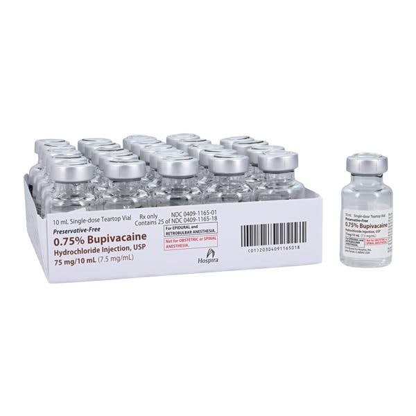 Bupivacaine Hydrochloride Injection, USP, 7.5 mg/ml, 10 ml Vial, Single Dose, Glass Teartop Vial, 25/bx (Rx) (Item is Non-Returnable) (We must have your Wholesale Drug License on File before shipping this product) (US Only, Excluding IN and ND)