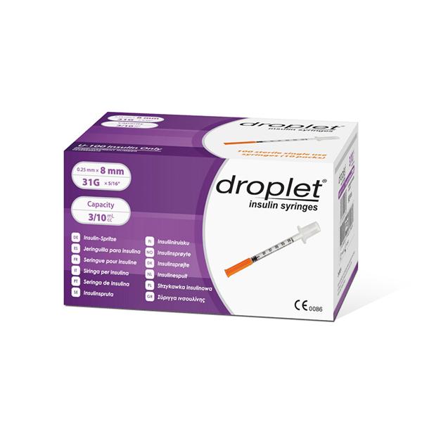 Droplet Insulin Syringe, 0.3ml, 31G, 8mm, 100/bx, 5bx/cs (To Be DISCONTINUED)
