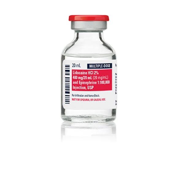 Lidocaine HCL 2% and Epinephrine Injection, 400 mg/20 ml (20 mg/ml) per Multiple-Dose Fliptop Vial, 10/bx (Rx) (Item is Non-Returnable) (We must have your Wholesale Drug License on File before shipping this product) (US Only, Excluding IN and ND)