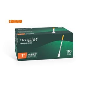 Droplet Insulin Syringe, with Fixed Needle, 0.5ml, 30Gx8mm, 100/bx