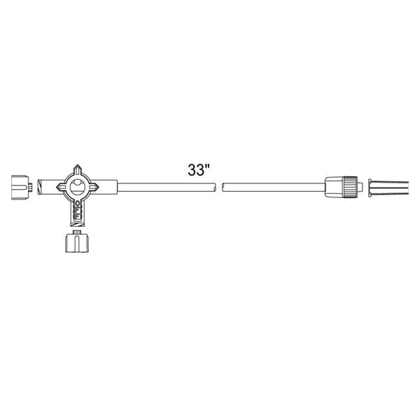 Standard Bore Extension Set, 3-Way Anesthesia Style Stopcock Standard Bore Extension with Injection Site, Non-Vented White Caps, Male Luer Lock, 3.9ml PV, 35" Length, Non-DEHP Formulation Fluid Path, Latex-Free (LF), 50/cs (US Only)