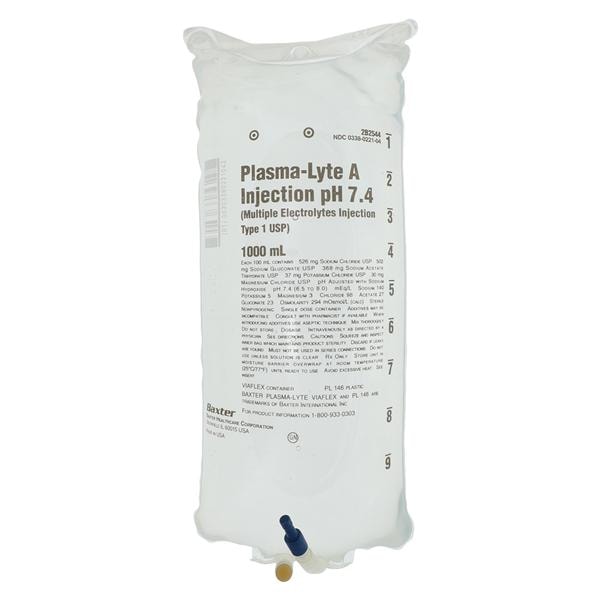 Plasma-Lyte A Injection, pH 7.4 (Multiple Electrolytes Injection, Type 1, USP), 1000 ml, Viaflex Plastic Container, 14/cs (Rx) (Continental US Only) (Product Access Restricted. Check with your sales rep to verify eligibility)