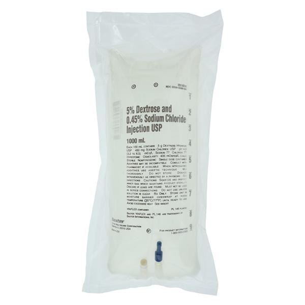 5% Dextrose and 0.45% Sodium Chloride Injection, USP, 1000 ml, Viaflex Plastic Container, 14/cs (Rx) (Continental US Only) (Product Access Restricted. Check with your sales rep to verify eligibility)