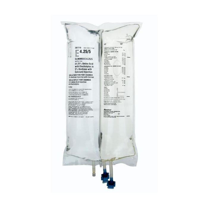 Clinimix E Injection, 4.25% Amino Acid with Electrolytes in 5% Dextrose with Calcium, Sulfite-Free, 2000 ml, Clarity Dual Chamber Container, 4/cs (Rx) (Continental US Only) (Product Access Restricted. Check with your sales rep to verify eligibility) <Strong style="color:red">Max weekly quantity allowed: 10</Strong>