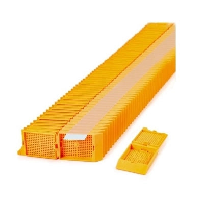 Unisette Biopsy Cassette, Quickload 35 Angle Stack (Taped), Acetal, Peach, Bulk, 1000/cs