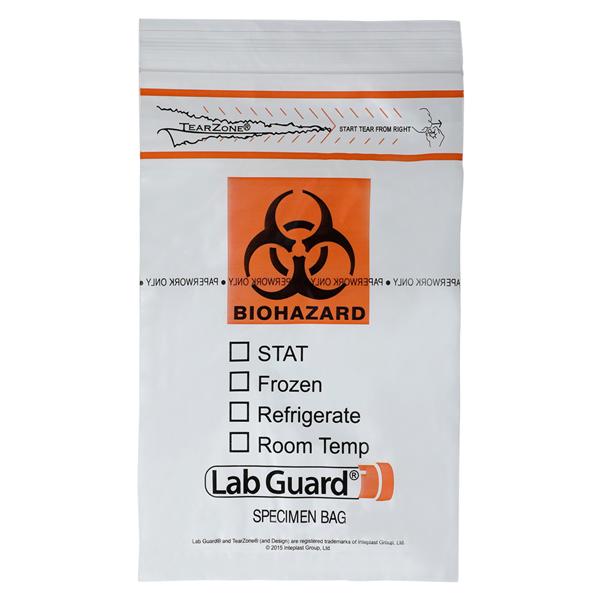 Transport Bag, Biohazard Symbol, Frozen, Refrigerate, Room Temp, 6" x 9", Clear/ Black/ Orange, Zip Closure, 100/bx, 10 bx/cs