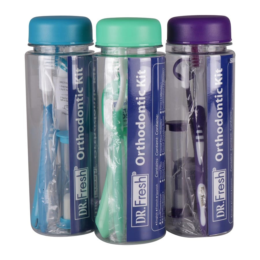 Orthodontic Pencil Box Kit,Includes V.Trim,Toothbrush,Travel Toothbrush, Dental Floss, Threaders Mirrors, Proxy Brush, Wax and 2/min Timer.comes with 3 Asst Colors, 72/cs (US Only)