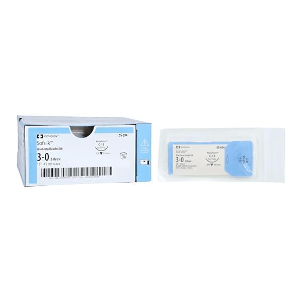 Suture, Reverse Cutting, Size 3-0, Black, 18", Needle C-13, 3/8 Circle, 3 dz/bx (Continental US Only)