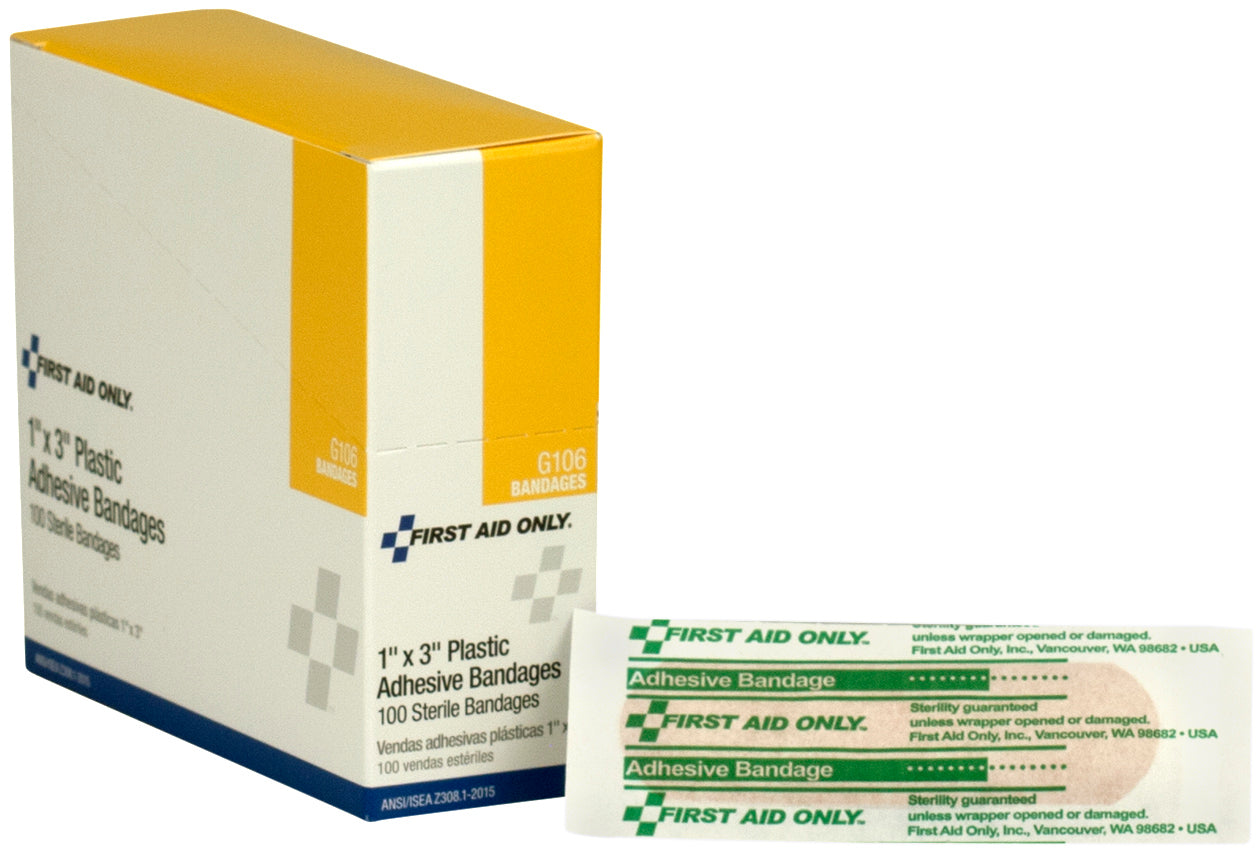 Plastic Bandages, 1"x3", 100/bx (DROP SHIP ONLY - $150 Minimum Order)