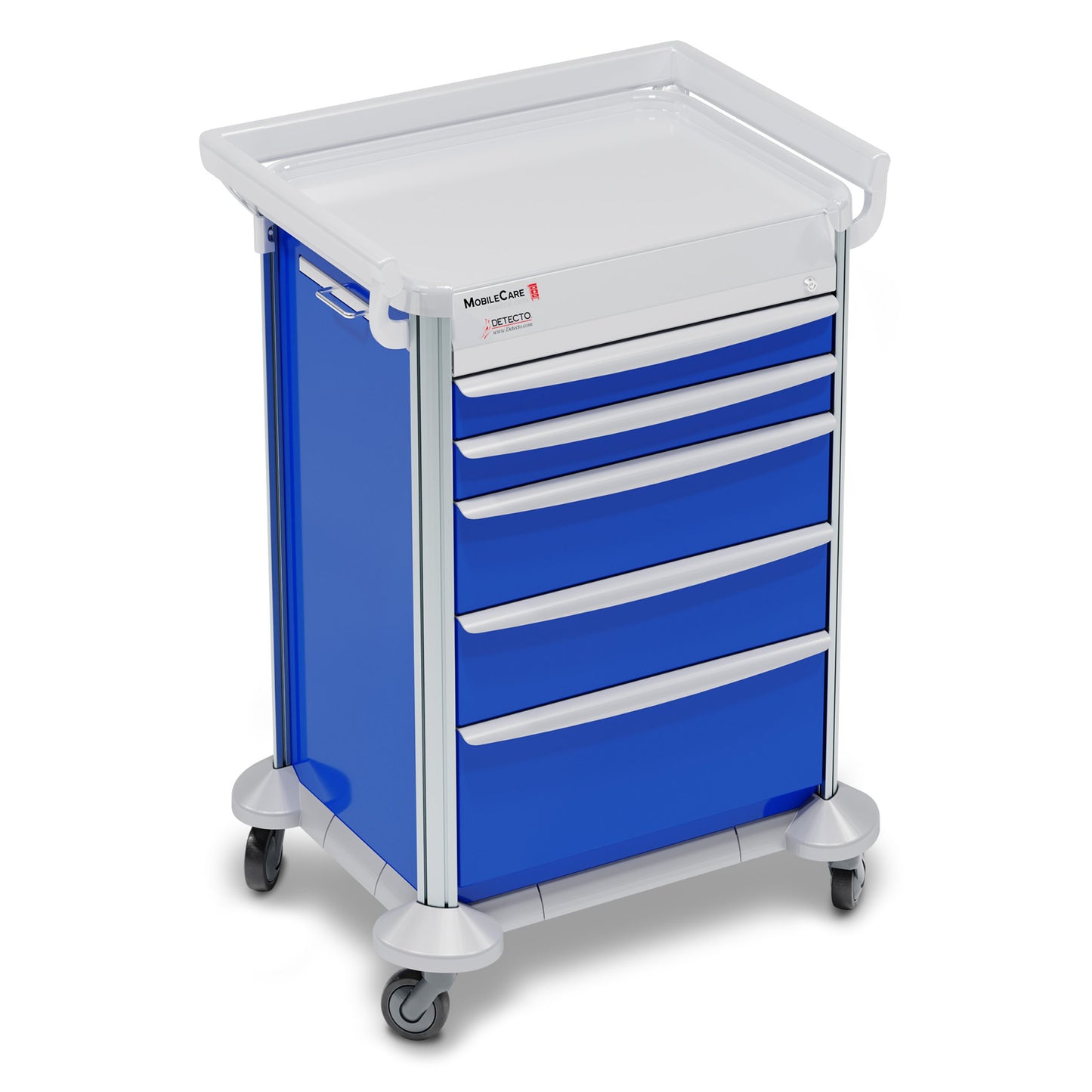 Mobile Car Medical Cart, Blue, Key Locked, (5) Drawer (33669), (3) Sided hand Rail, 23in Wide Drawers (DROP SHIP ONLY)