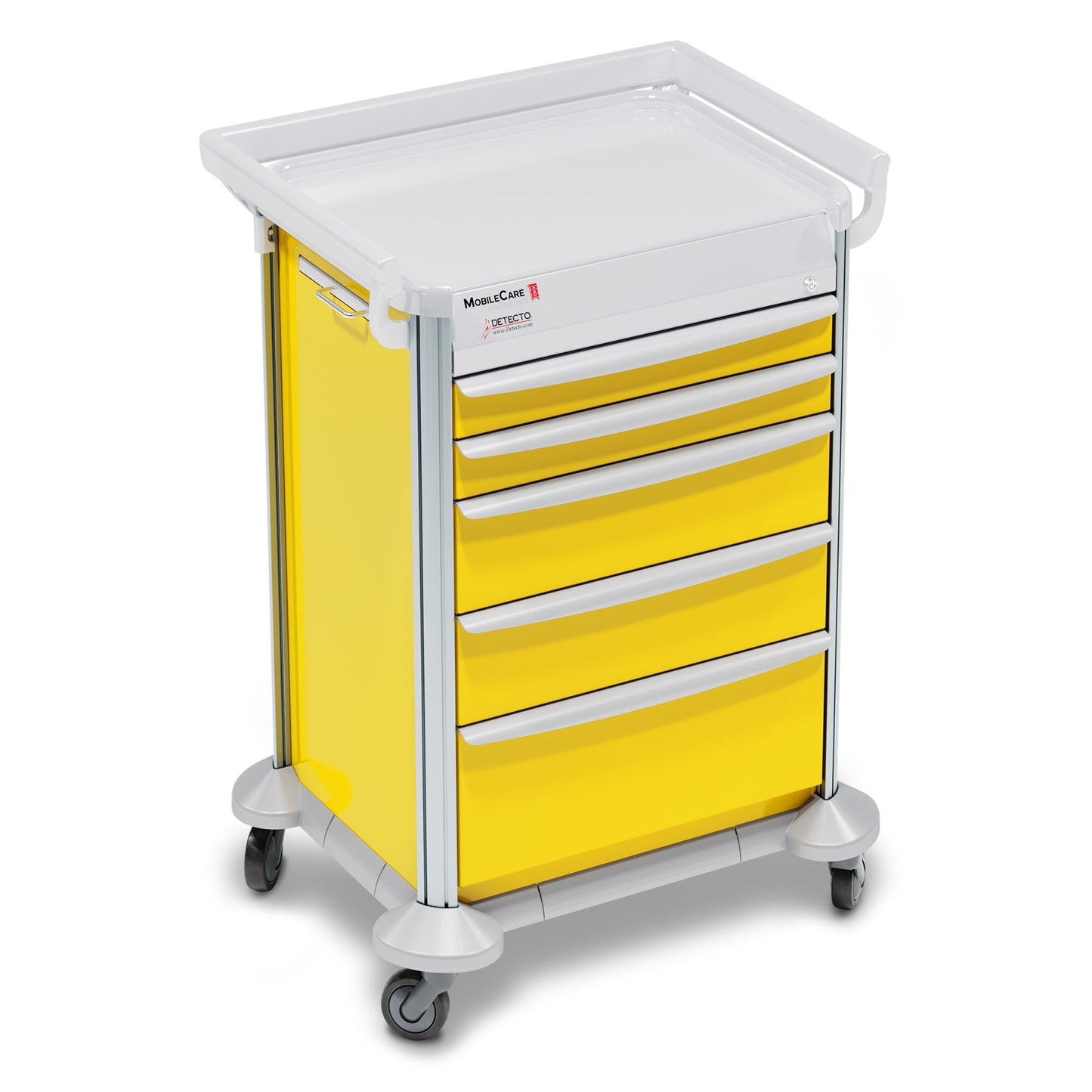 Mobile Car Medical Cart, Yellow, Keyed Lock, 5 Drawer (33669), (3) Sided Hand Rail, 23in Wide Drawer (DROP SHIP ONLY)