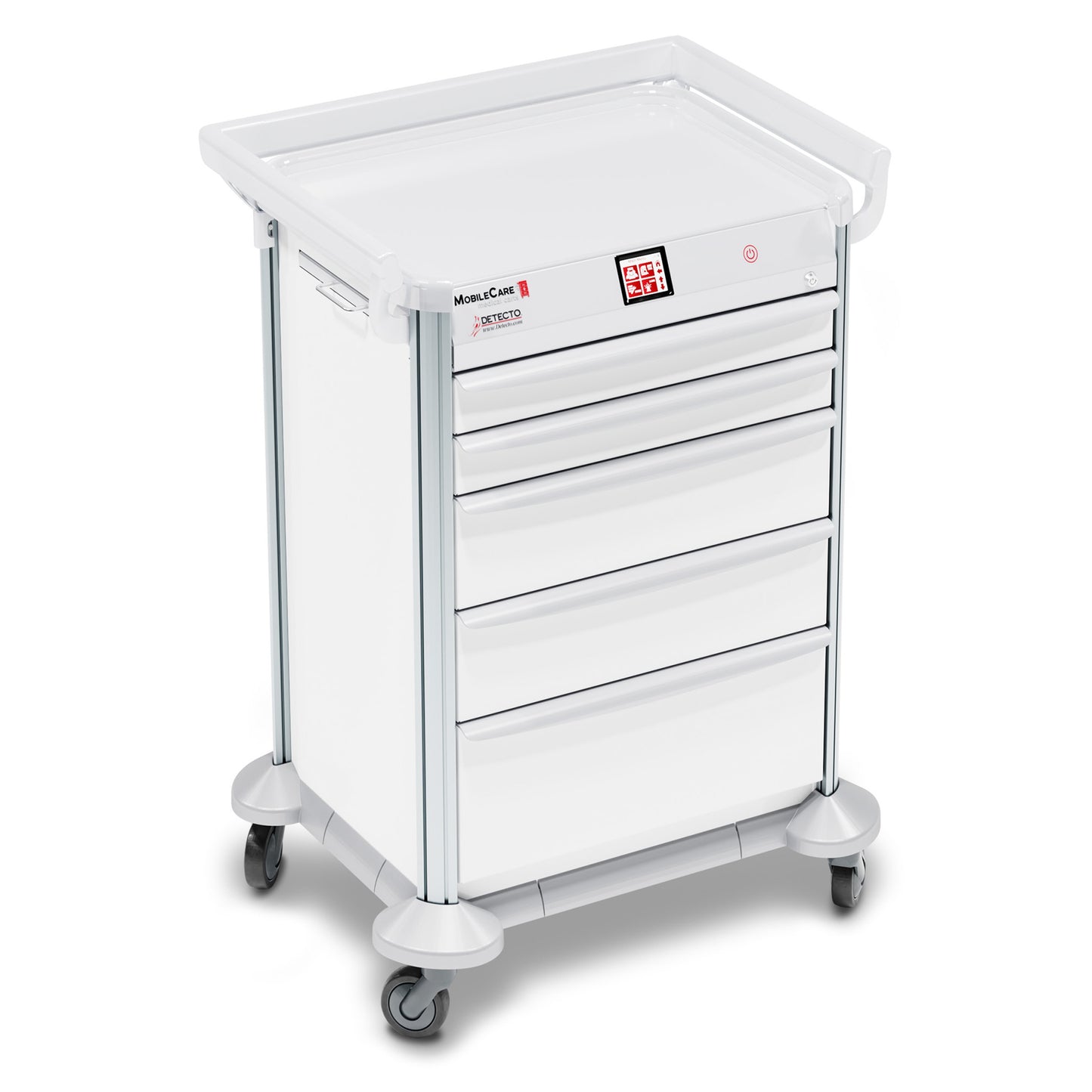 Mobile Car Medical Cart, White, Electronic, Individual Drawer Locks, Individual Drawer Sensors, (5) Drawer (33669), (3) Sided Hand Rail, 23in Wide Drawer (DROP SHIP ONLY)