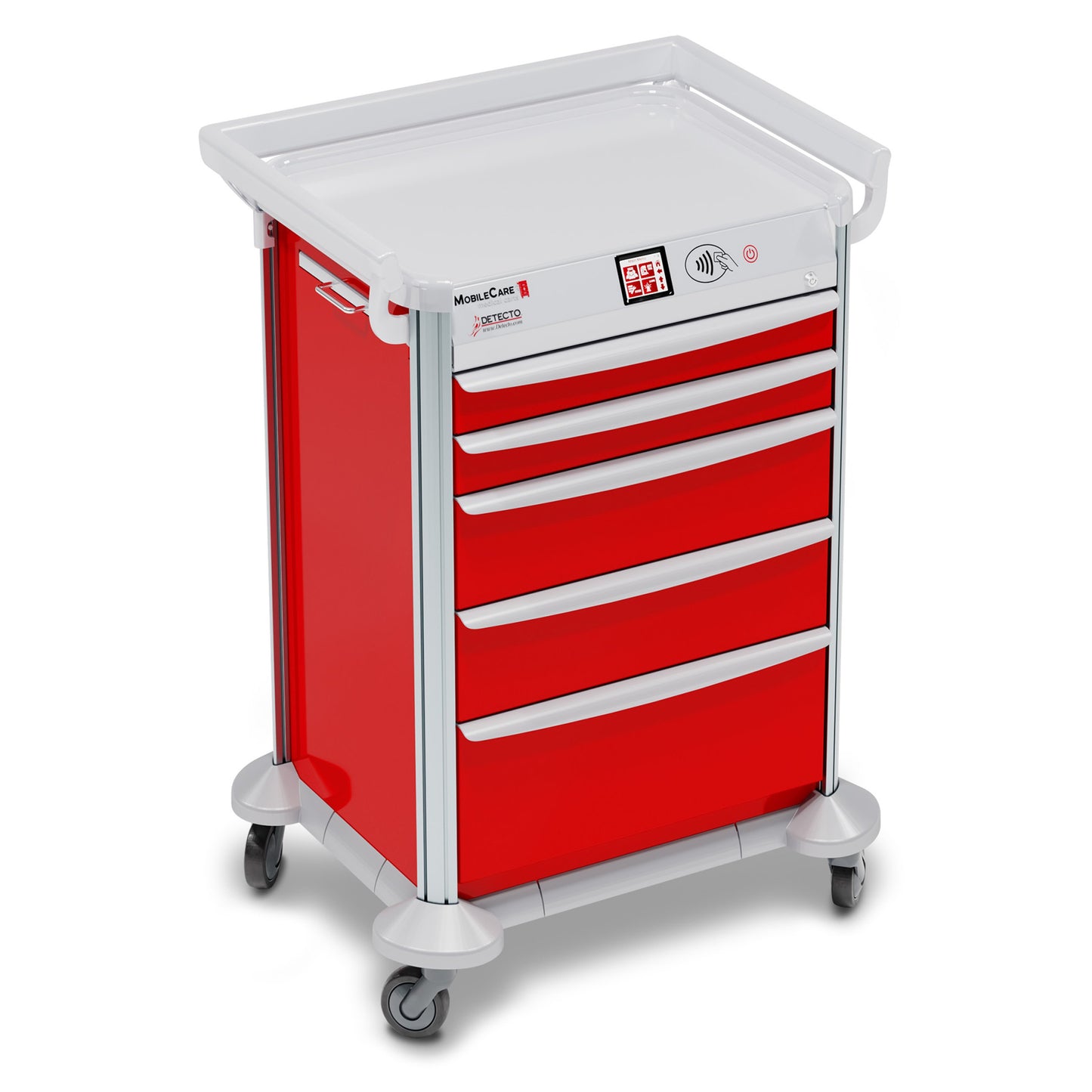 Electronic Cart, Red, Individual Drawer Locks, Individual Drawer Sensors, (5) Drawer (33669), (3) Sided Hand Rail, 23in Wide Drawers, RFID Card Scan (DROP SHIP ONLY)