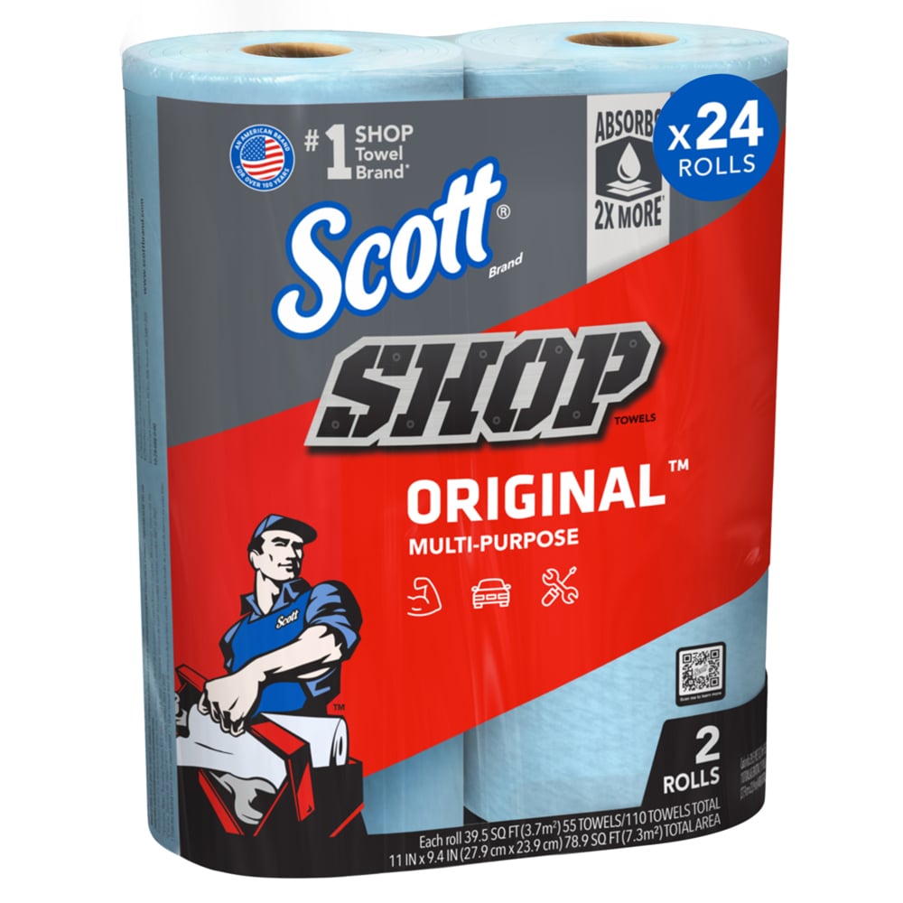 Scott Shop Towels Original, 9.4" x 11", Blue, 55 sht/rl, 2 rl/pk, 12 pk/cs (Products cannot be sold on Amazon.com or any other 3rd party site) (US Only)